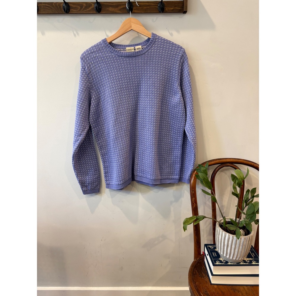 Vintage LL Bean Blue Birdseye Knit Cotton Crewneck Sweater